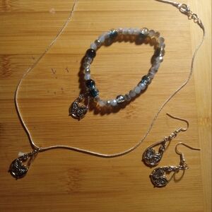 Elegant Silver and Blue Beaded Bracelet Set